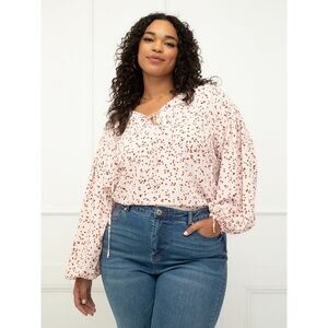 ELOQUII Elements Women's Plus Size 18, Balloon Sleeve Blouse With Ties, NWT